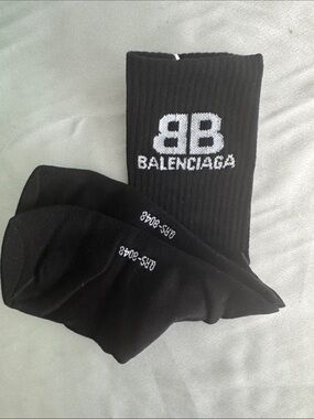 New! Balenciaga Black Crew Socks with White BB Logo
